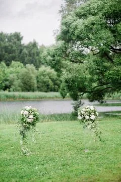Colomns with flowers for werdding ceremony Stock Photos