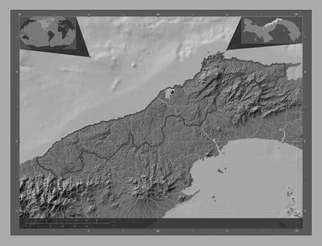 Colon, Panama. Bilevel elevation map with lakes and rivers Illustrazione stock