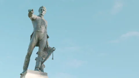 Colonel light statue Adelaide pan with blue sky 4k Stock Footage 201353477