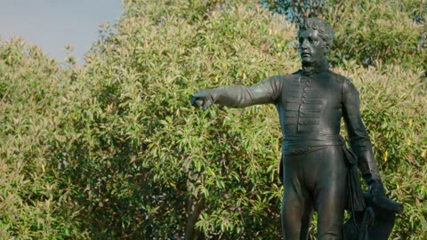 Colonel Light statue with green trees behind 4k Video stock 201316305
