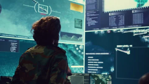 Colonel overseeing special operation to gather intelligence in control center Video stock 277665690