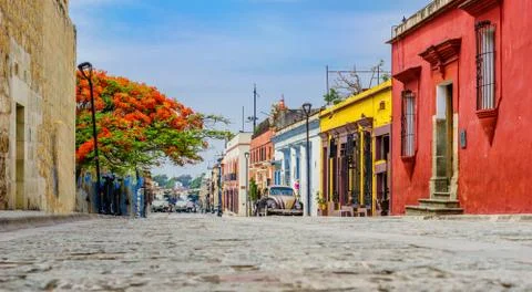Colonial buidlings in old town of Oaxaca city in Mexico Stock Photos