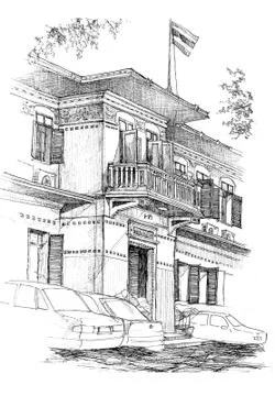 Colonial building sketch Ilustración de archivo