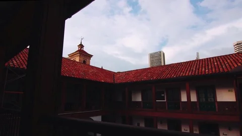 Colonial Building Timelapse Bogota Clouds Stockbeeldmateriaal 75171636