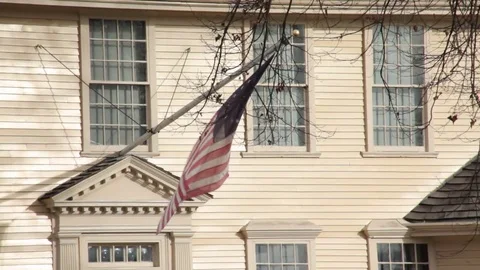 Colonial House with Flag Stock Footage 73748513