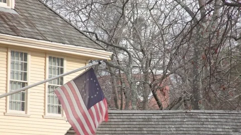 Colonial House with Flag Stock Footage 73748522