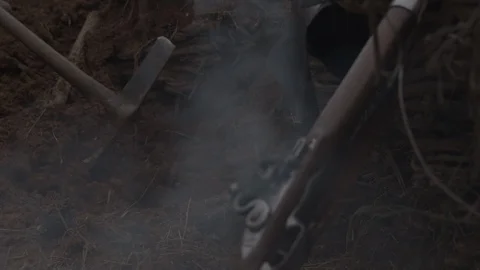 Colonial men digging with shovels in mud... | Stock Video | Pond5
