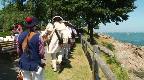 Colonial Men Load And Fire Guns Stock Footage 888519