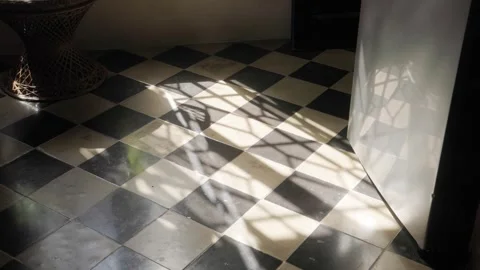 Colonial Style Kitchen Tiles with Sunlight and Passing Woman in Mérida, Mexico Stock Footage 308724957