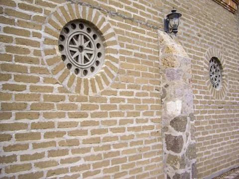 Colonial wall with windows Stock Photos