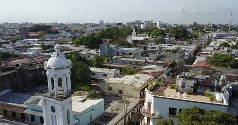Colonial Zone Rooftops and Water Tanks in Santo Domingo Vídeo Stock 74088772