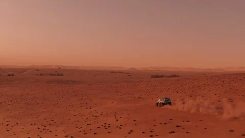 Colonists on Mars rover travelling across the surface of Mars Stock Footage 119784853