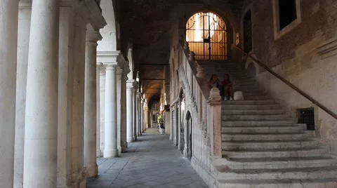 The colonnade and a flight of steps in the Basilica made by Palladio in Vicenza 스톡 동영상 68038089