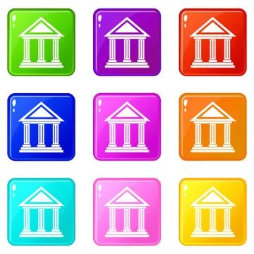 Colonnade icons 9 set Stock Illustration
