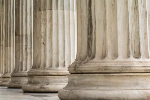 Colonnade of  Ionic order columns, close up. Stock Photos