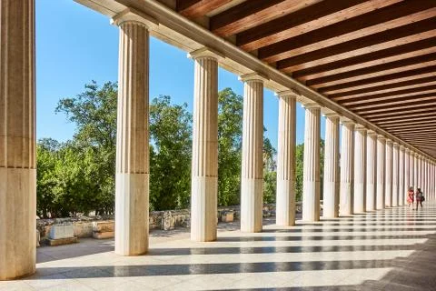 Colonnade of marble classical columns Stock Photos