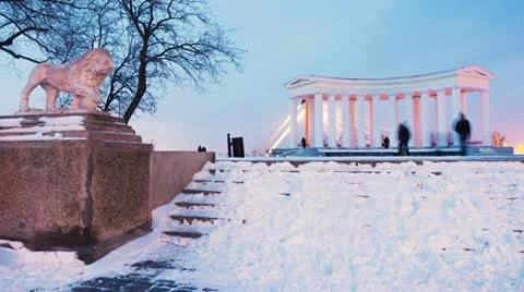 Colonnade near the Vorontsov Palace in winter timelapse, 4K Stock Footage