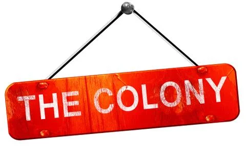 The colony, 3D rendering, a red hanging sign Stock Illustration