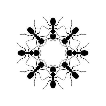 Colony of the Ant Silhouette Circle Shape Composition Stock Illustration