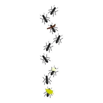 Colony of ants carrying different objects working together Stock Illustration