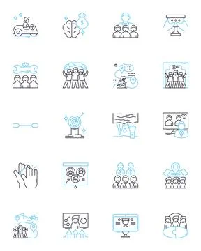 Colony linear icons set. Settlement, Community, Outpost, Migration, Expansion Stock Illustration