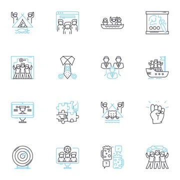 Colony linear icons set. Settlement, Community, Outpost, Migration, Expansion Stock Illustration