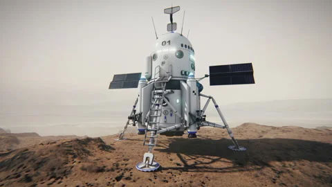 Colony of Mars. Exploration expedition to the planet. Mars base. 3d animation. Stock Footage 139095828