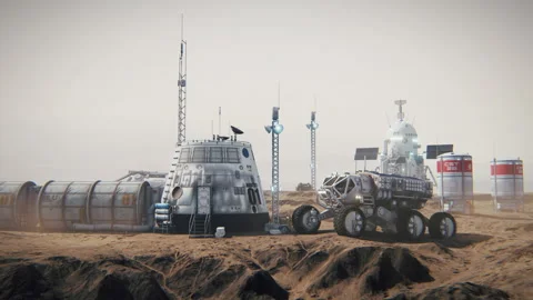 Colony of Mars. Exploration expedition to the planet. Mars base. 3d animation. Stock Footage 139095906