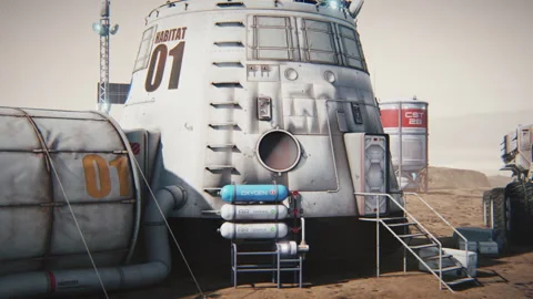 Colony of Mars. Exploration expedition to the planet. Mars base. 3d animation. Stock Footage 139096177