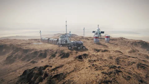 Colony of Mars. Exploration expedition to the planet. Mars base. 3d animation. Stock Footage 139096249