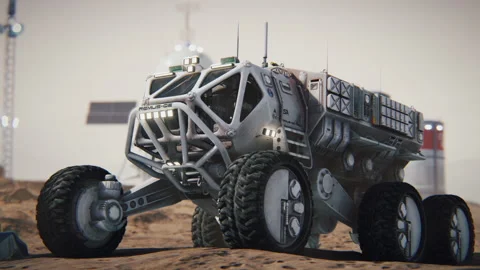 Colony of Mars. Exploration expedition to the planet. Mars base. 3d animation. Stock Footage 139096420