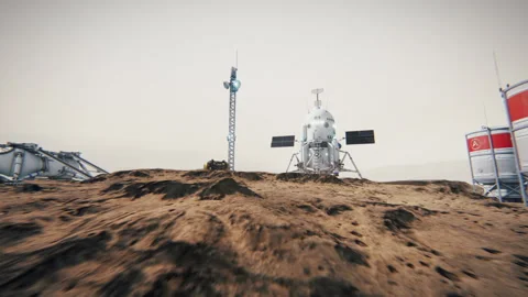 Colony of Mars. Exploration expedition to the planet. Mars base. 3d animation. Stock Footage 139096625