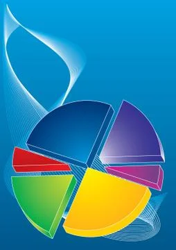 Color 3d pie chart on blue background, vector illustration Stock Illustration
