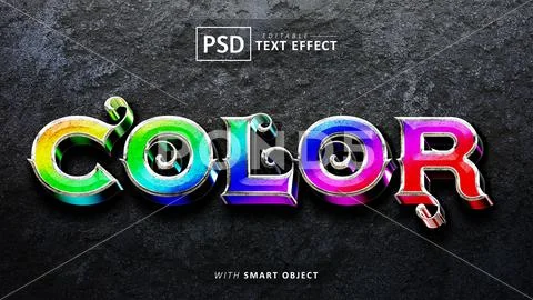 Color 3d text effect editable PSD Template