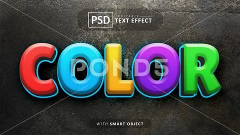 Color 3d text effect editable PSD Template