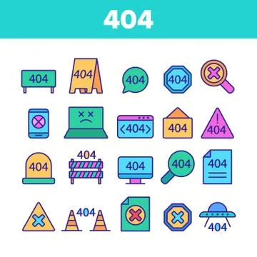 Color 404 HTTP Error Message Vector Linear Icons Set Stock Illustration