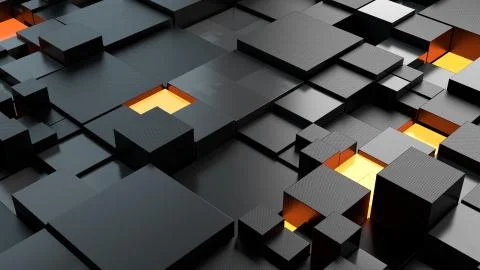 Color abstract 3d render of segmented into squares sirface. Some elements ill Stock Illustration