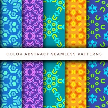 Color abstract seamless pattern set. Illustrazione stock