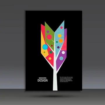 Color abstract tree on dark background. Vector brochure template Stock Illustration