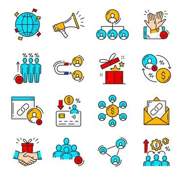 Color affiliate and referral program outline icons Stockillustratie