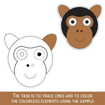 Color Ape Face. Restore dashed lines. Color the picture elements. Page to be  イラスト素材