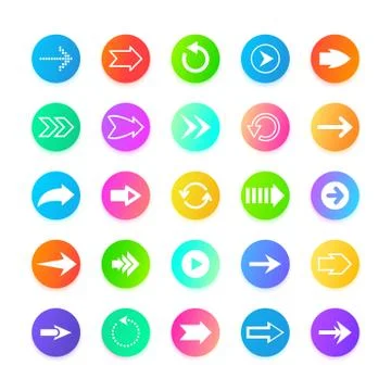 Color arrow web button icons. Back, out, from, to, and next navigation sign 스톡 일러스트