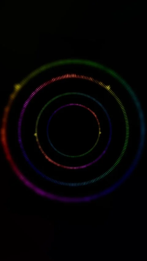 Color audio spectrum rings background with circular equalizer waves, rainbow glo Stock Footage 340574181