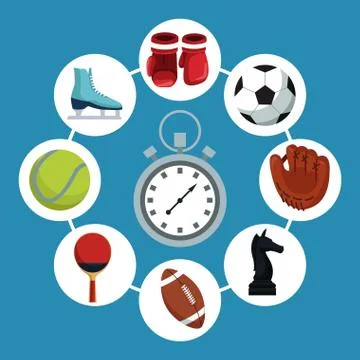 Color background with chronometer with icons elements sport in circular frames Illustrazione stock