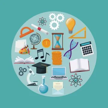 Color background with circular bubbles with icons knowledge 스톡 일러스트