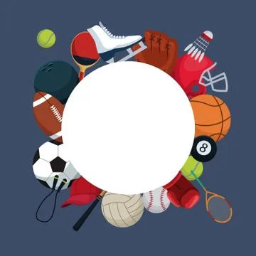 Color background with circular frame and icons elements sport around Illustrazione stock