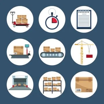 Color background with circular frame of elements storage logistics Illustrazione stock