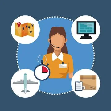 Color background with circular frame of icons storage logistics and closeup Stock Illustration