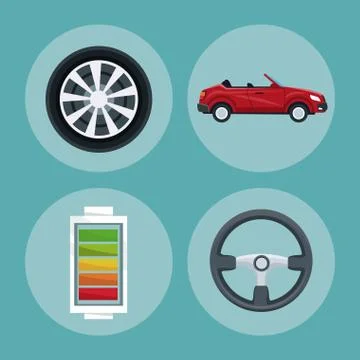 Color background of circular frame set with elements car vehicle Stock Illustration