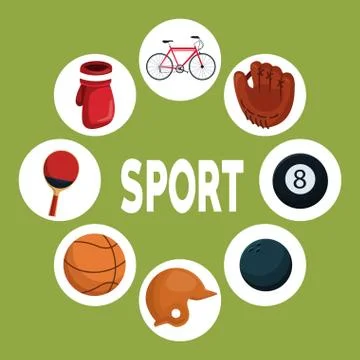 Color background with circular frames and icons elements around text sport イラスト素材